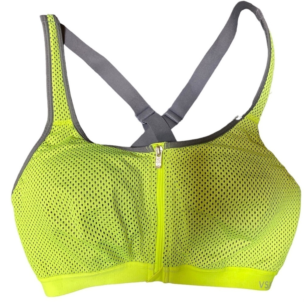 Women's Victoria Secret Gray & Lime Green Sz 34DSports Bra   VSX Sports
